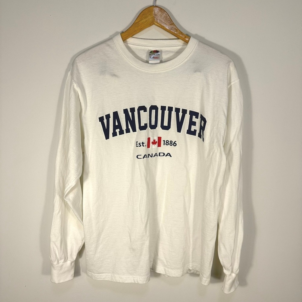Fruit of the Loom Vancouver Canada Long Sleeve T-Shirt White Large Lofteez Tee